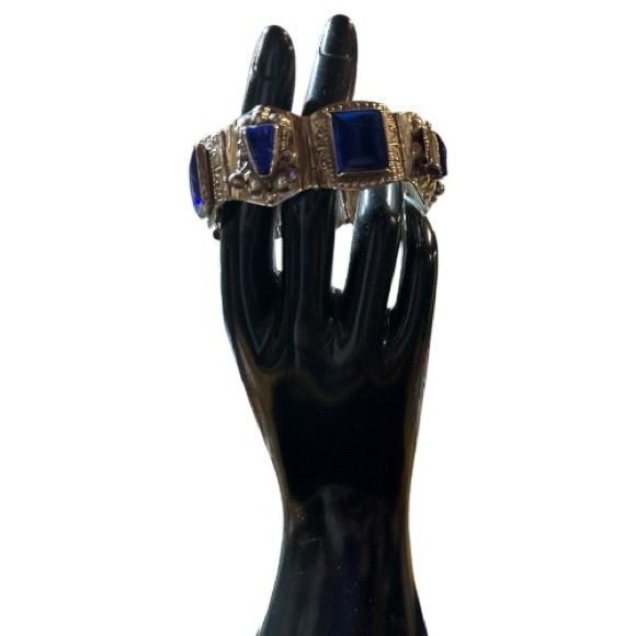 Vintage Taxco Sterling Silver & Blue Glass Bracelet - Picture 2 of 4